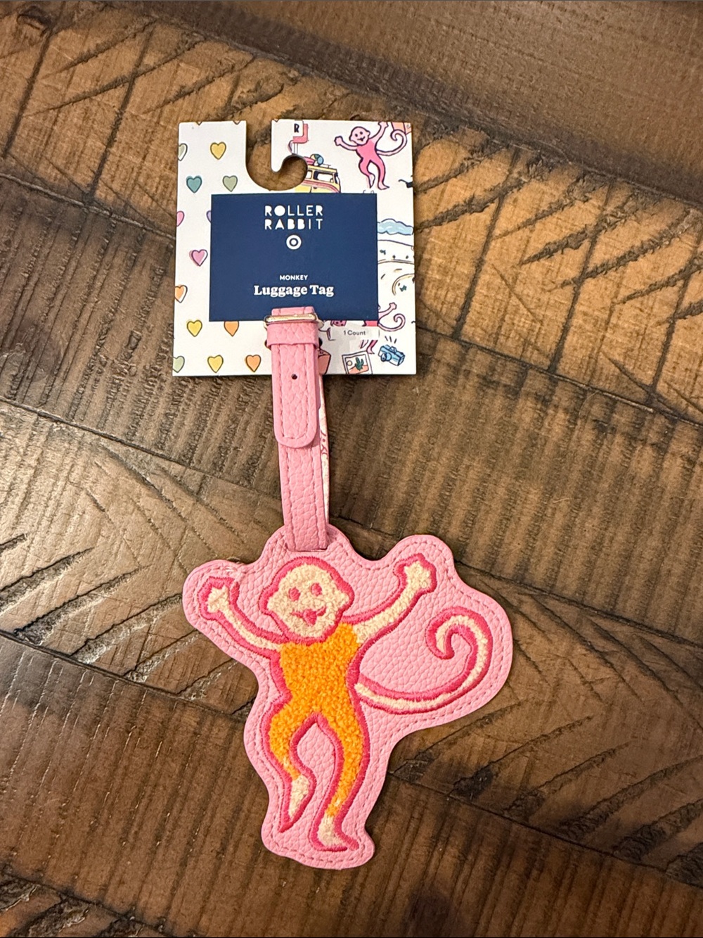 Roller Rabbit Pink & Orange Monkey Luggage Tag